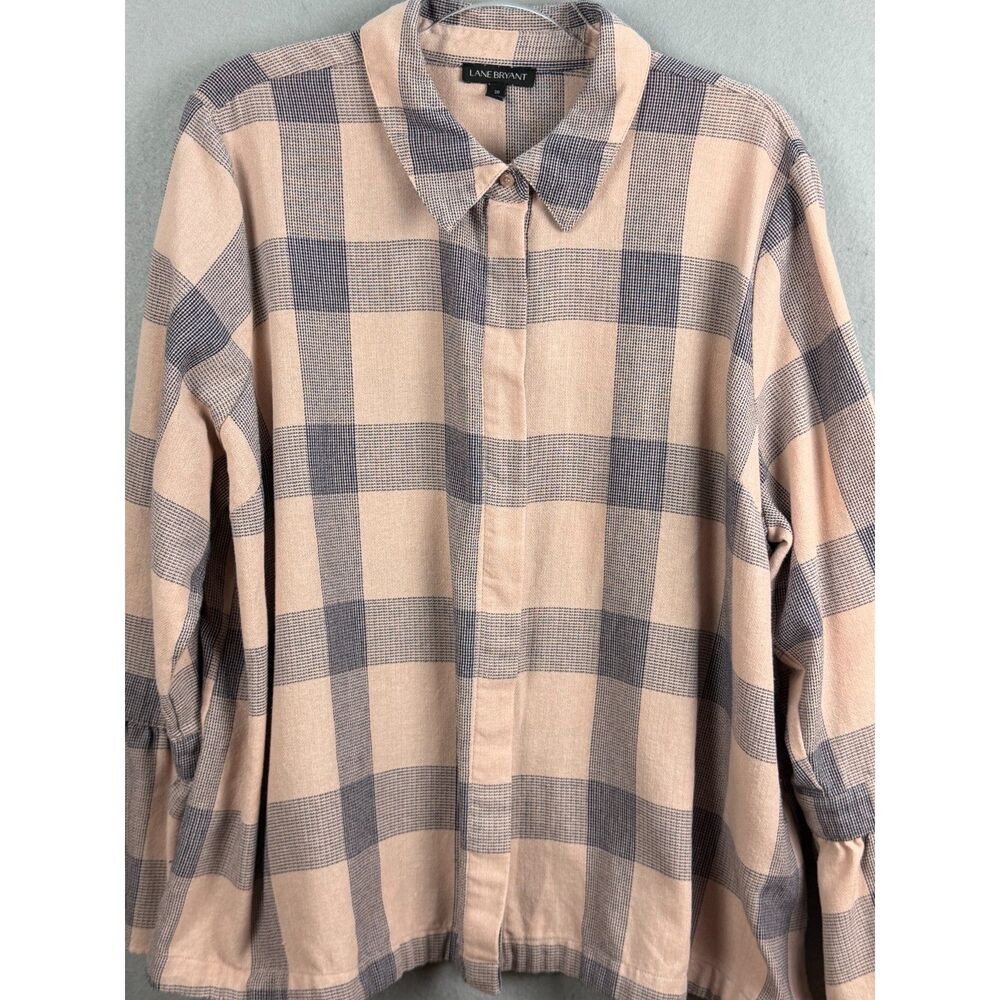 Lane Bryant Size 20 Blush Navy Plaid Tie Cuff Button-Down Shirt